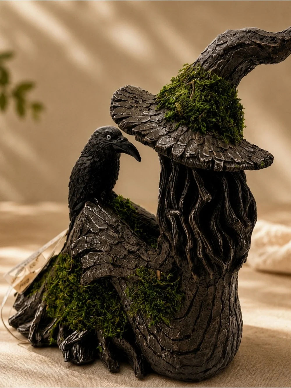 Halloween Mossy Tree Witch with crow Light Up Figurine Raven Decor Viral